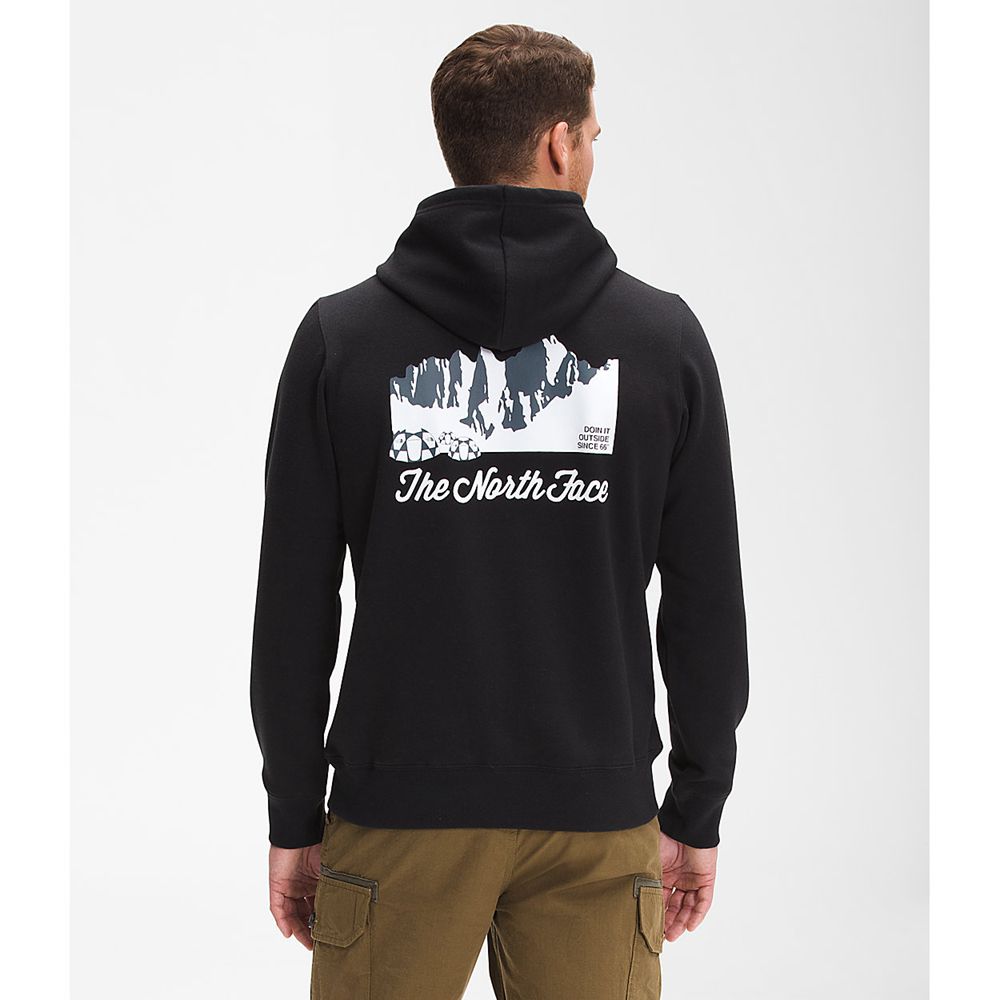 The North Face Hoodie Mens Australia - The North Face Mountain Scene Pullover Black / Grey Mountain